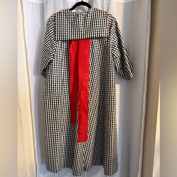 Vintage 50s Quilted Gingham Hostess Coat Red Lining Large - Picture 9 of 14